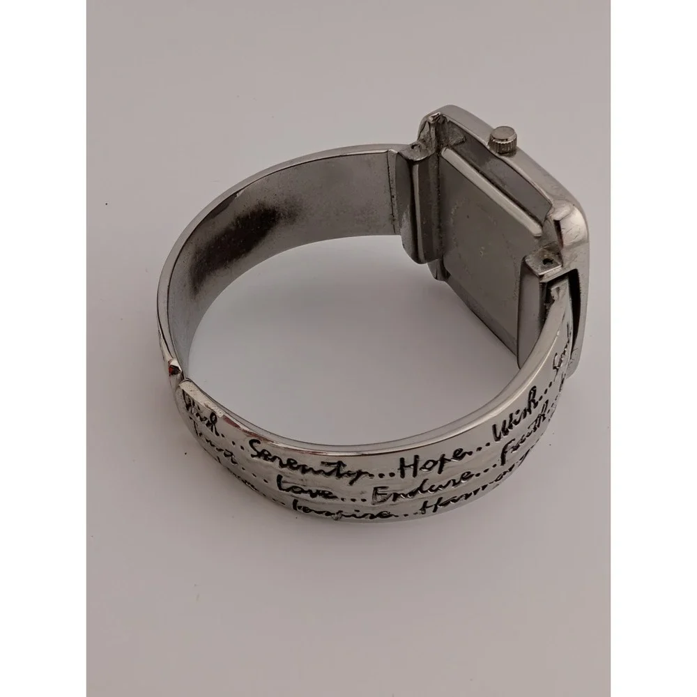 Love Hope Wish Faith Accutime Watch Women 36mm‎ Silver Bangle Band- New Battery